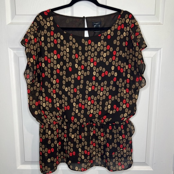 Ann Taylor Women’s blouse - Brown w/ brown/tan/red dots - Sz. XL - Picture 1 of 7